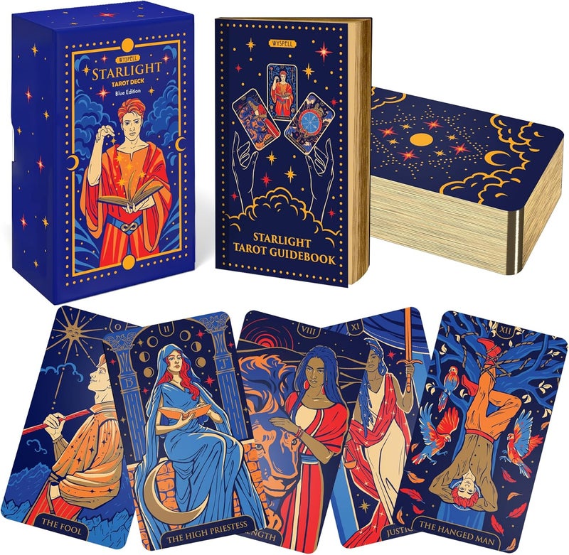 Wyspell Tarot Cards: Starlight Tarot Deck with Guide Book - Unique Tarot Card Deck for Beginners - Modern Fortune Telling Cards (Blue) - Image 1